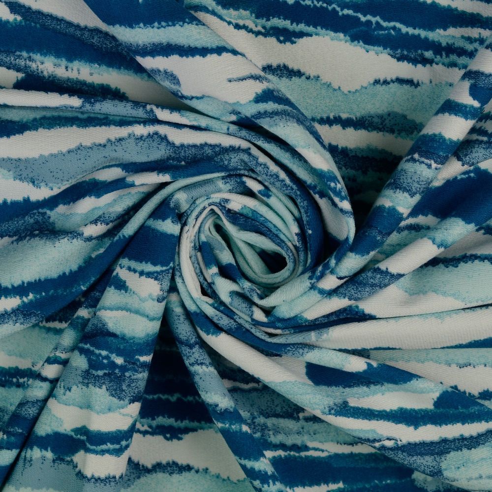 French Terry Fabric Backside Printed Blue Waves 