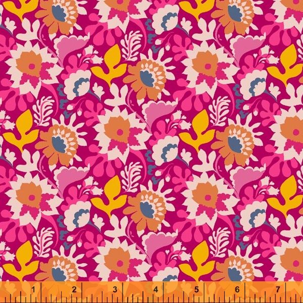 Eden By Sally Kelly Windham Fabrics Flower Trail Hot Pink Cotton