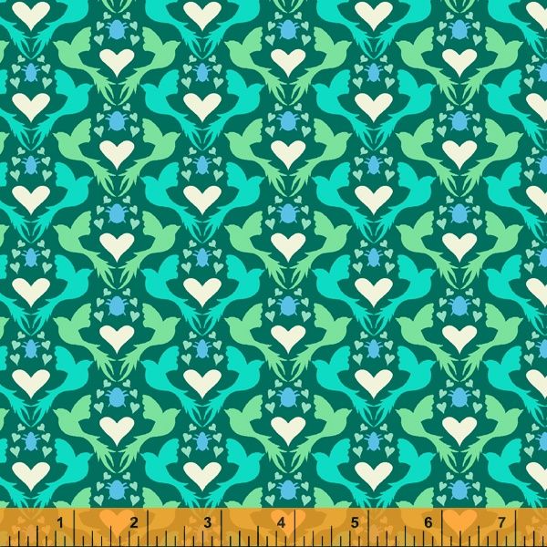 Eden By Sally Kelly Windham Fabrics Dovelove Teal Cotton