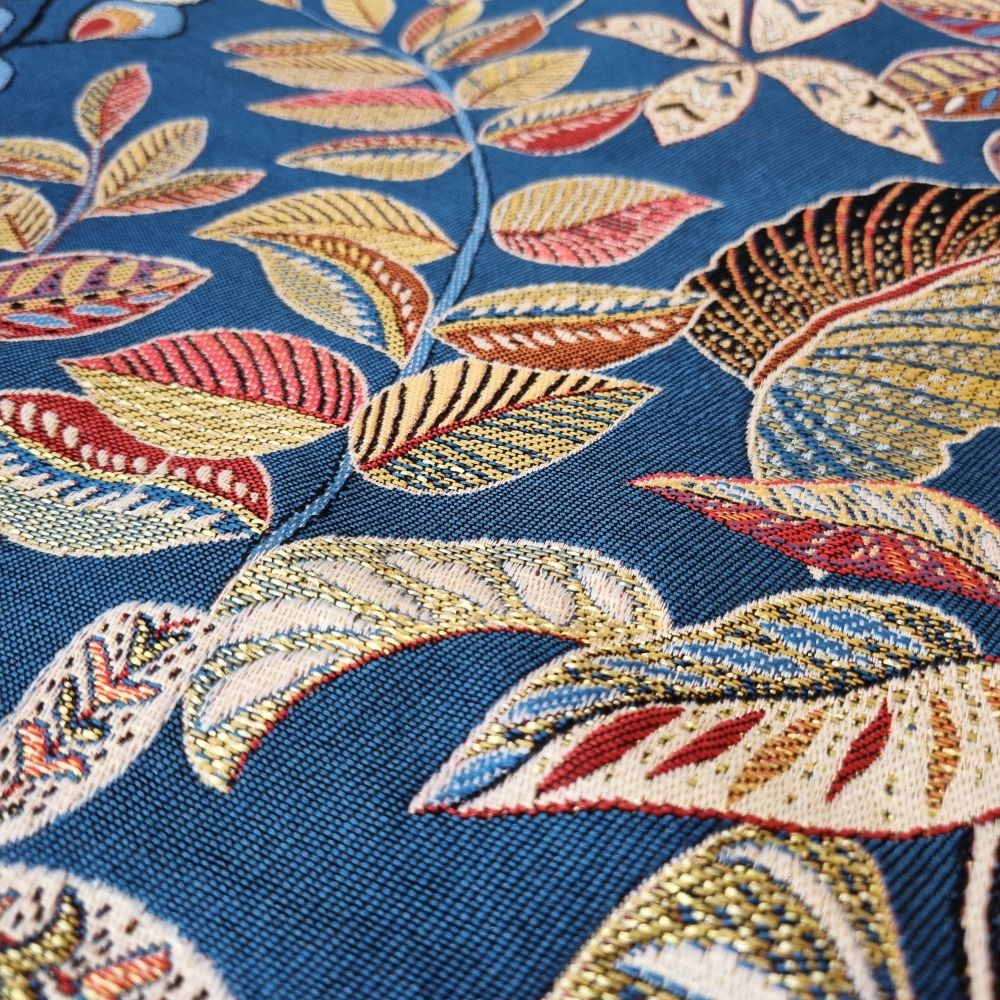 Jacquard Upholstery Fabric Allover Navy Leaves
