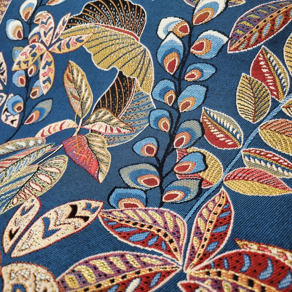 Jacquard Upholstery Fabric Allover Navy Leaves