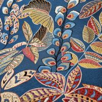 Jacquard Upholstery Fabric Allover Navy Leaves