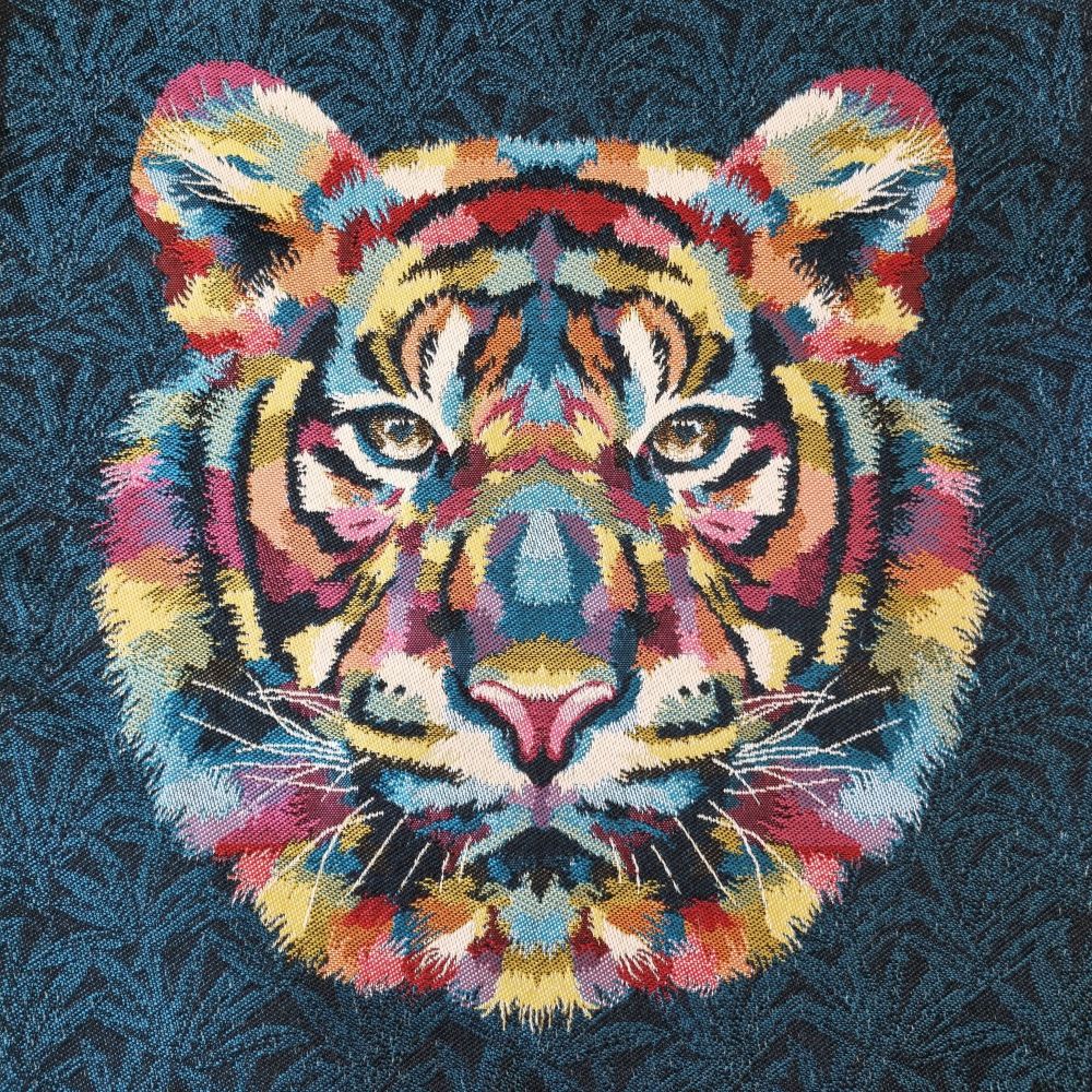 Jacquard Fabric Panel Tiger On Navy
