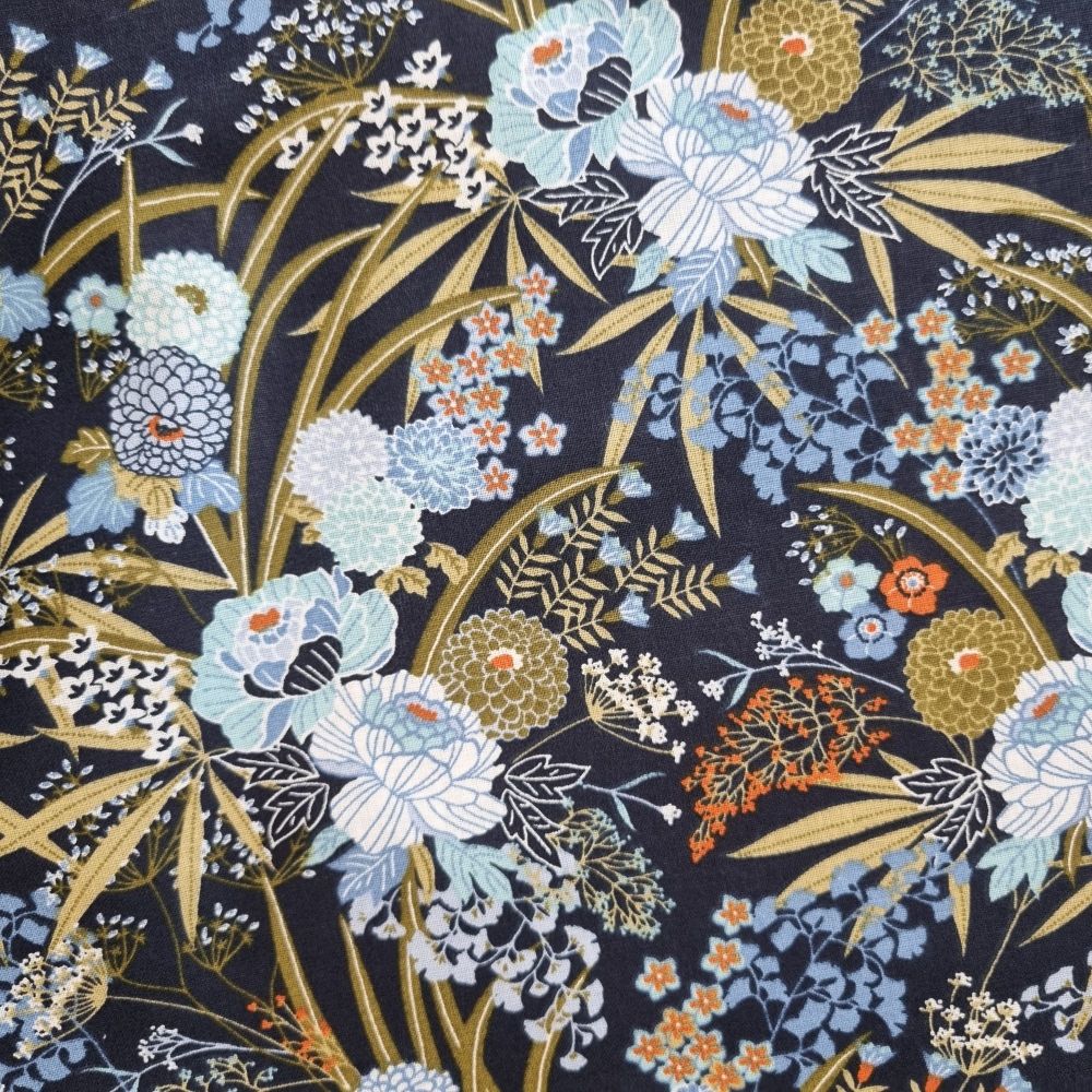 Cotton Fabric Floral Inidgo 