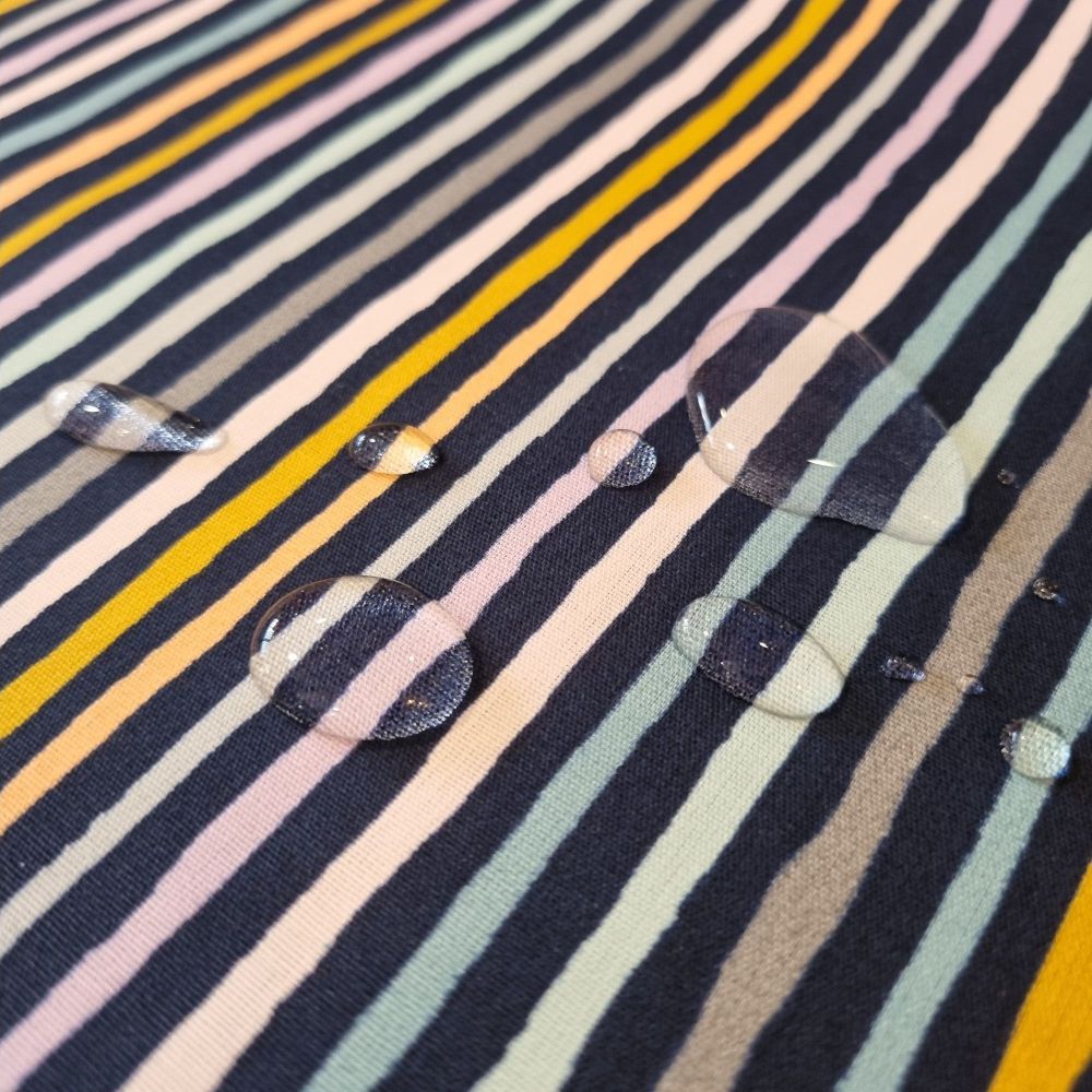 Coated Cotton Rainbow Stripes Navy