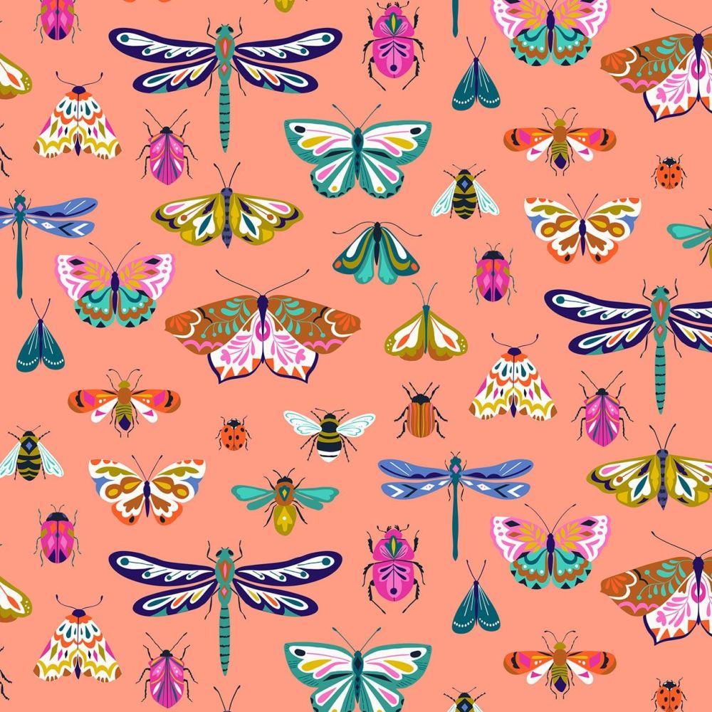 Dashwood Studio Cotton Fabric Flutter By Butterflies  & Dragonflies Coral 