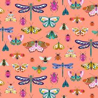 Dashwood Studio Cotton Fabric Flutter By Butterflies  & Dragonflies Coral 