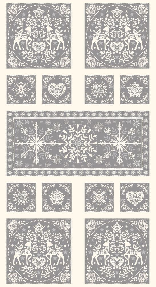 Makower Christmas Cotton Fabric Scandi Tabletop Panel Grey 