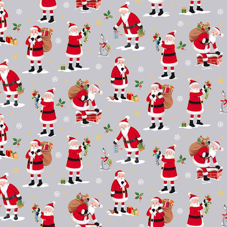 Makower Christmas Cotton Fabric Merry Santa Grey 