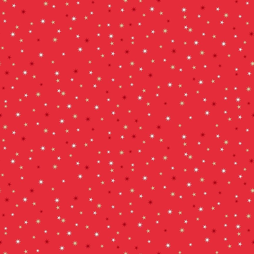 Makower Christmas Cotton Fabric Scandi Scenic Stars Cream on Red