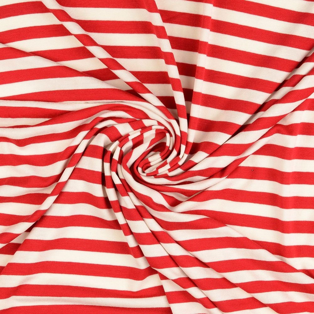 Viscose Jersey Fabric Stripe Red/White