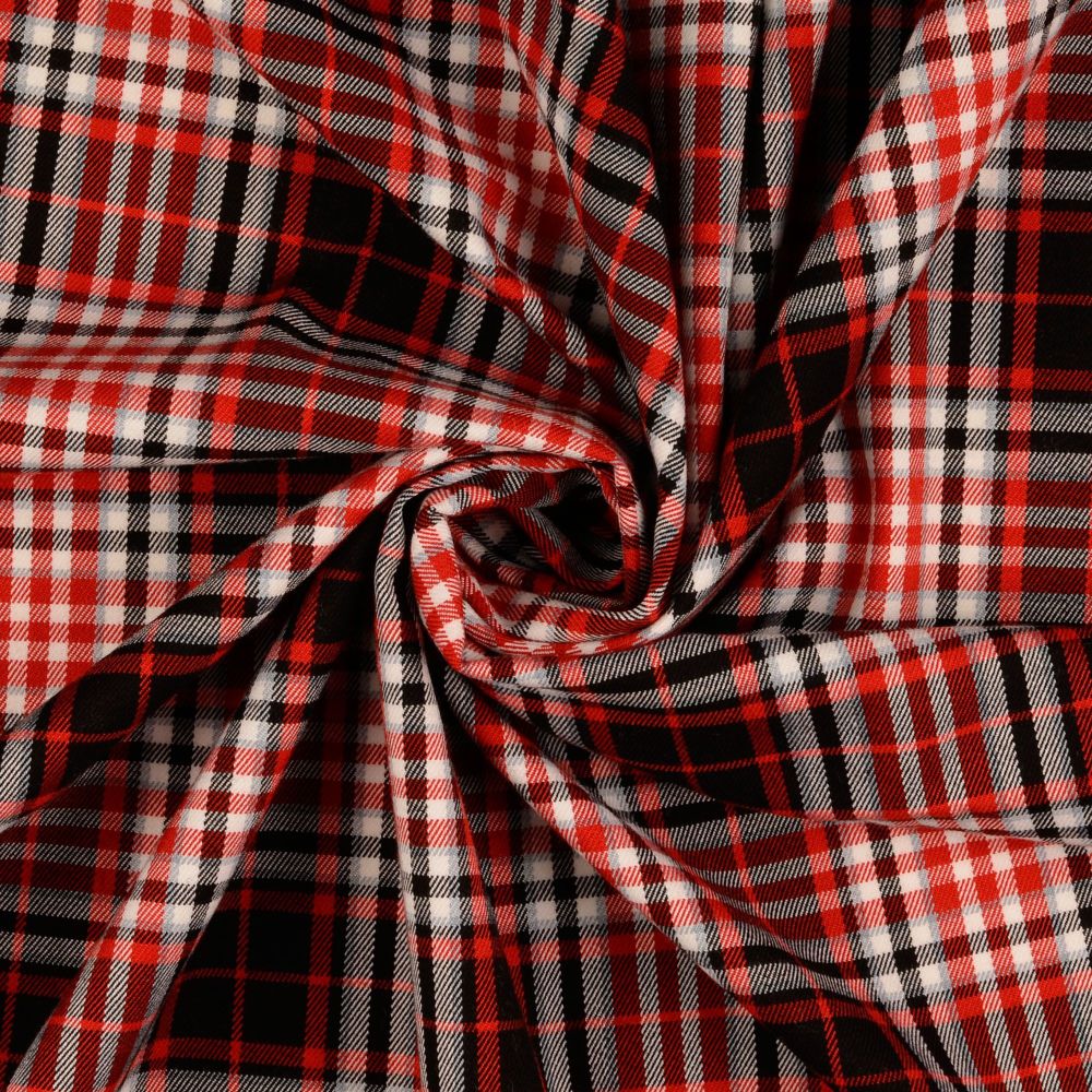 *NEW*Stretch Viscose Jersey Black-Red Checked Tartan Dress/Craft Fabric*FREE P&P 