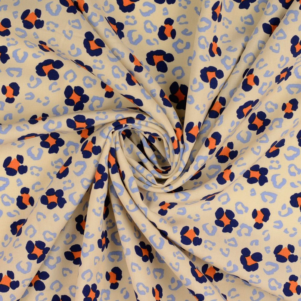 Viscose Fabric Leopard Floral Navy 