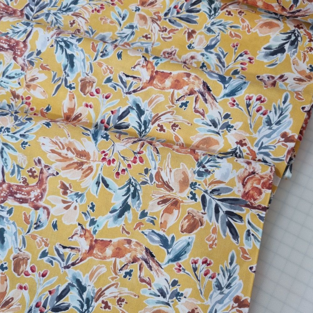 Dashwood Studio Cotton Fabric Into The Wild Forest Friends Yellow 