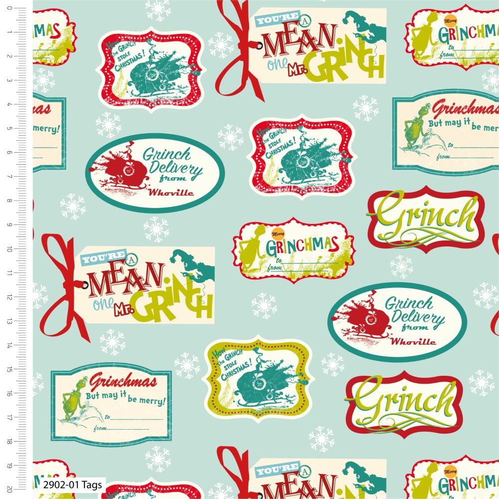 The Grinch Cotton Fabric Christmas Tags 
