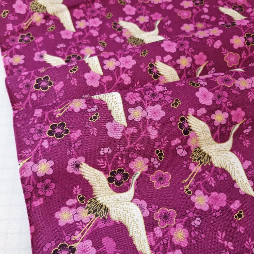 Makower Cotton Fabric Cranes Lilac 