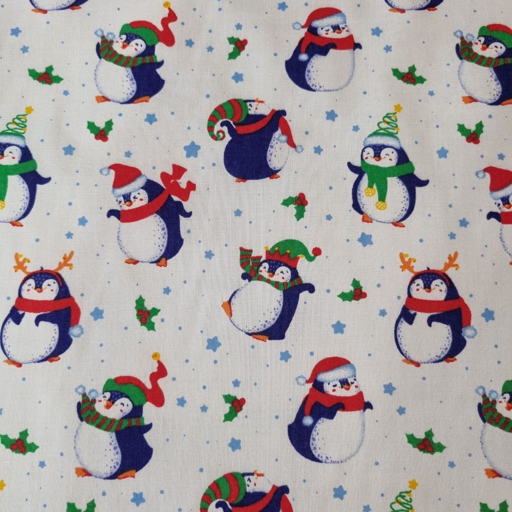 Polycotton Fabric Penguin White