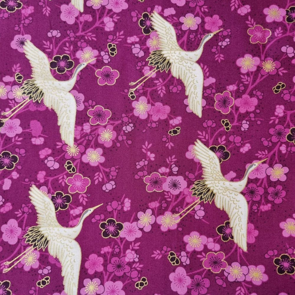 Makower Cotton Fabric Cranes Lilac 