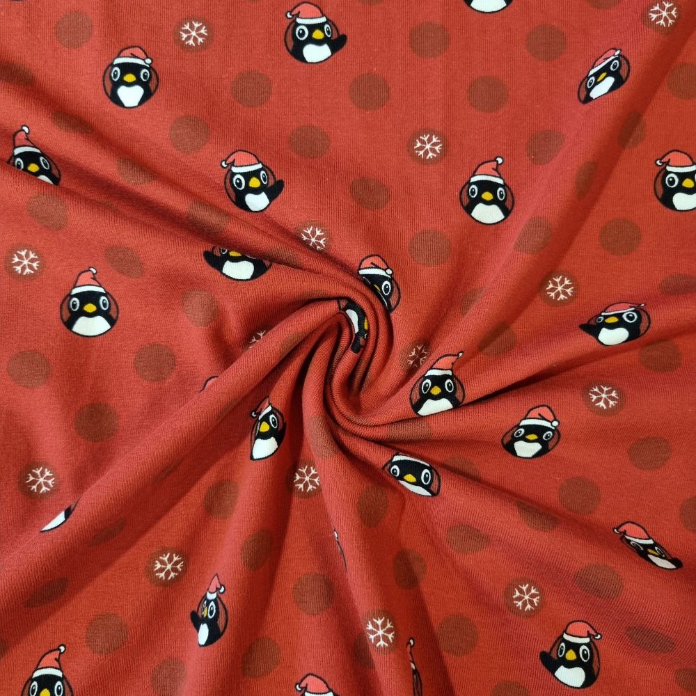 Christmas Cotton Jersey Fabric Penguins