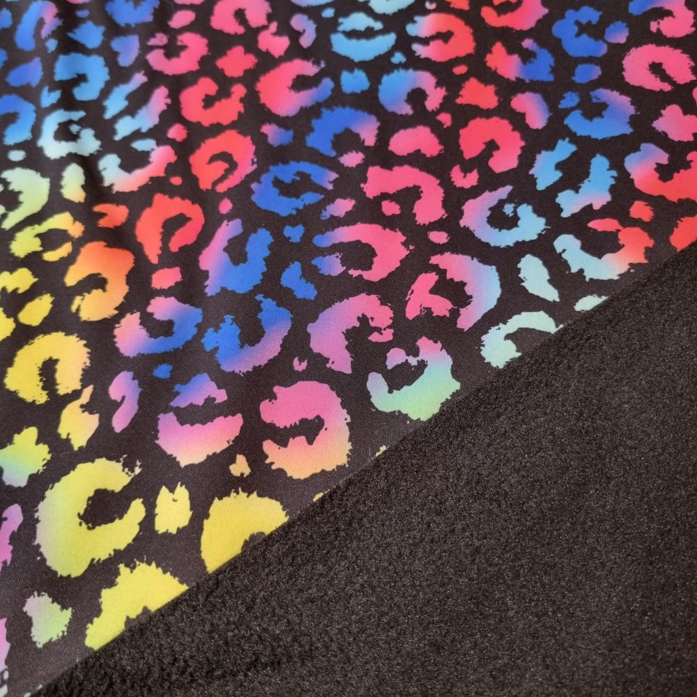 Softshell Fabric Digital Print Leopard Rainbow