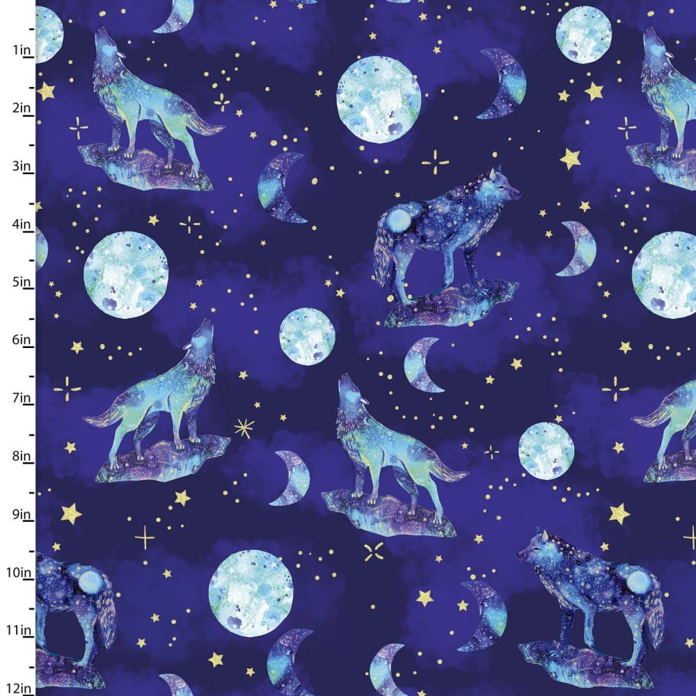 3 Wishes Cotton Fabric Arctic Wonder Howling At The Moon