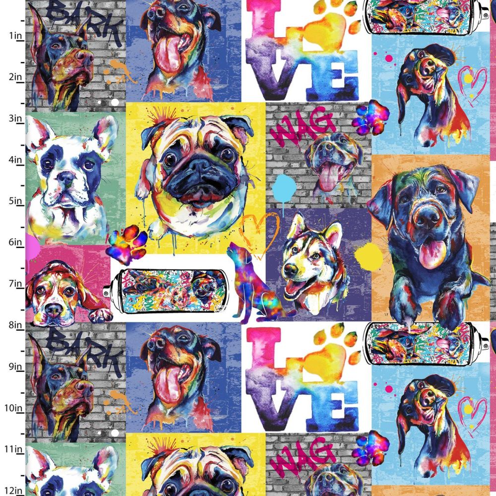 3 Wishes Cotton Fabric Dogs In The City Purple Patch