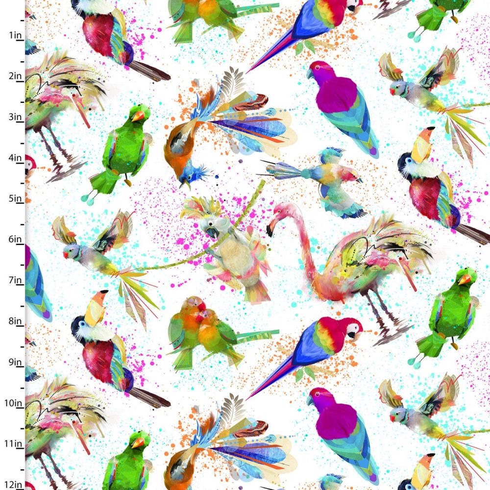 3 Wishes Cotton Fabric Tropicolor Birds Vibrant Birds