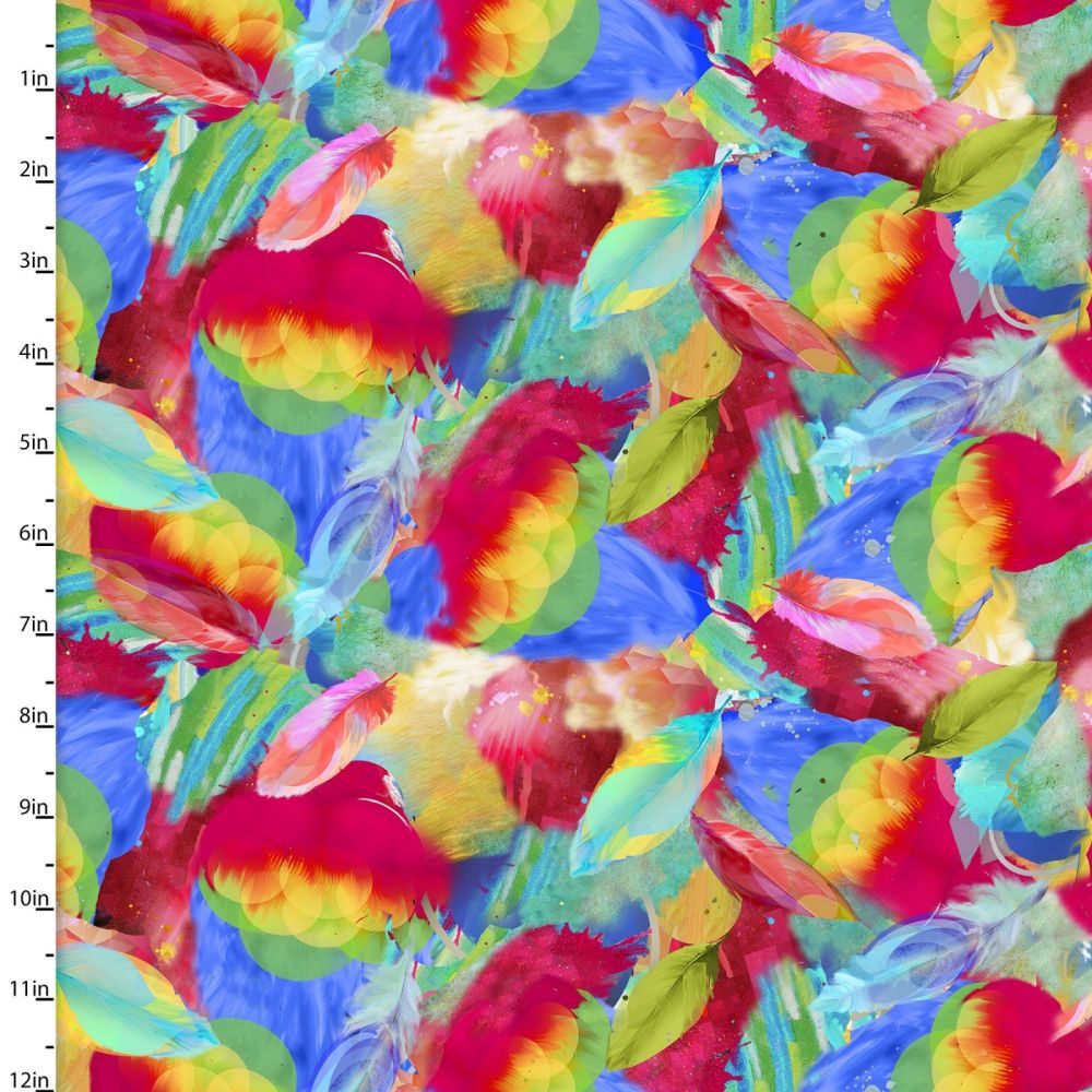 3 Wishes Cotton Fabric Tropicolor Birds Feathers