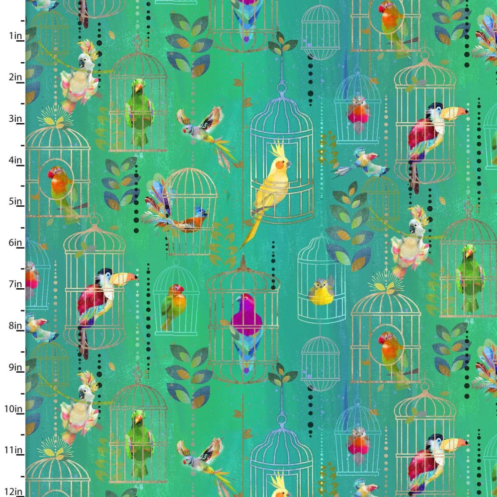 3 Wishes Cotton Fabric Tropicolor Bird Cages