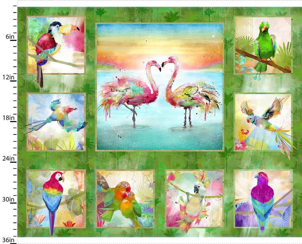 3 Wishes Cotton Fabric Tropicolor Birds Panel