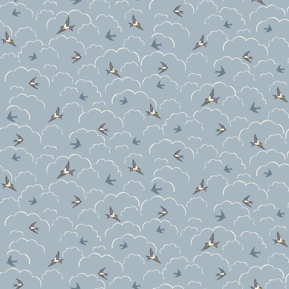Makower Cotton Fabric Heather & Sage Swallows Blue