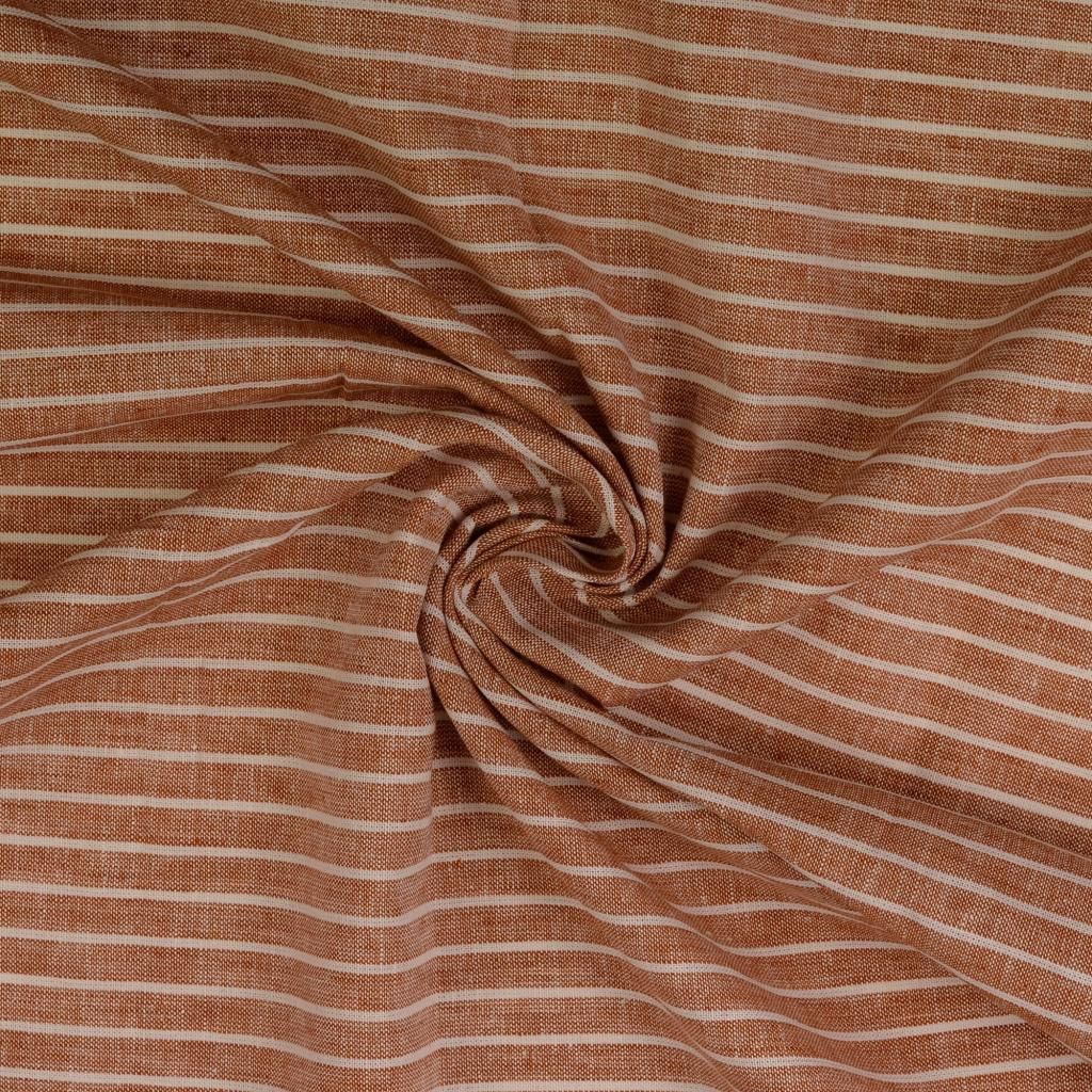 Striped Cotton Linen Mix Fabric Rust