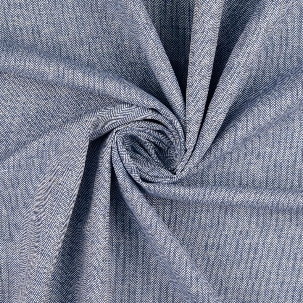 Striped Cotton Linen Mix Twill Blue
