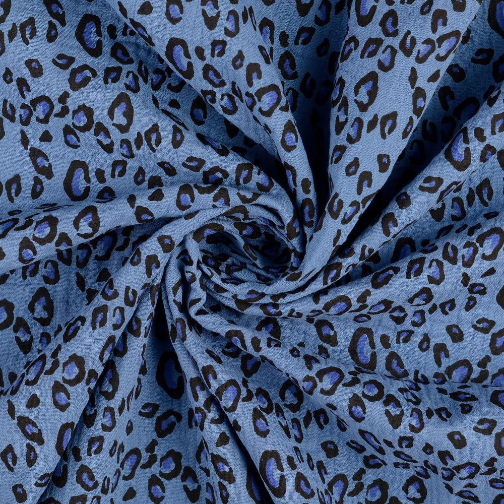 Double Gauze Fabric Leopard Print Blue