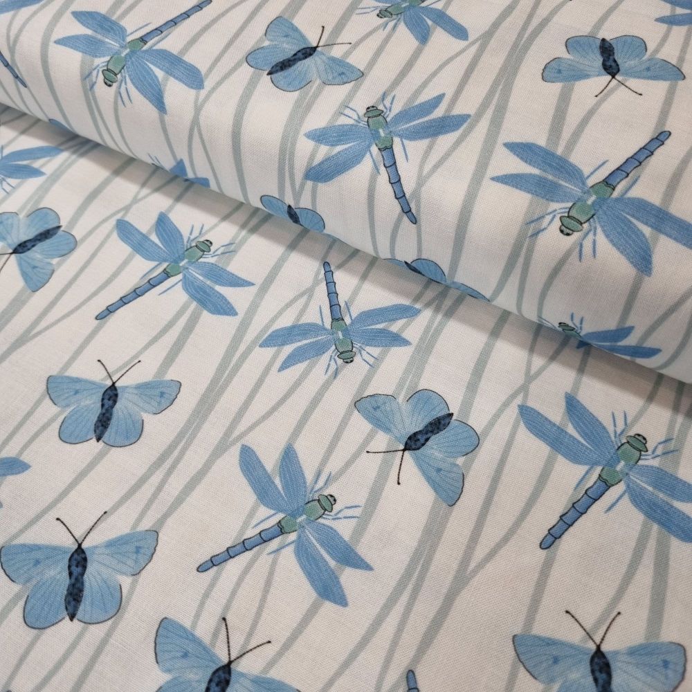 Cotton Fabric British Waterways Blue Dragonfly