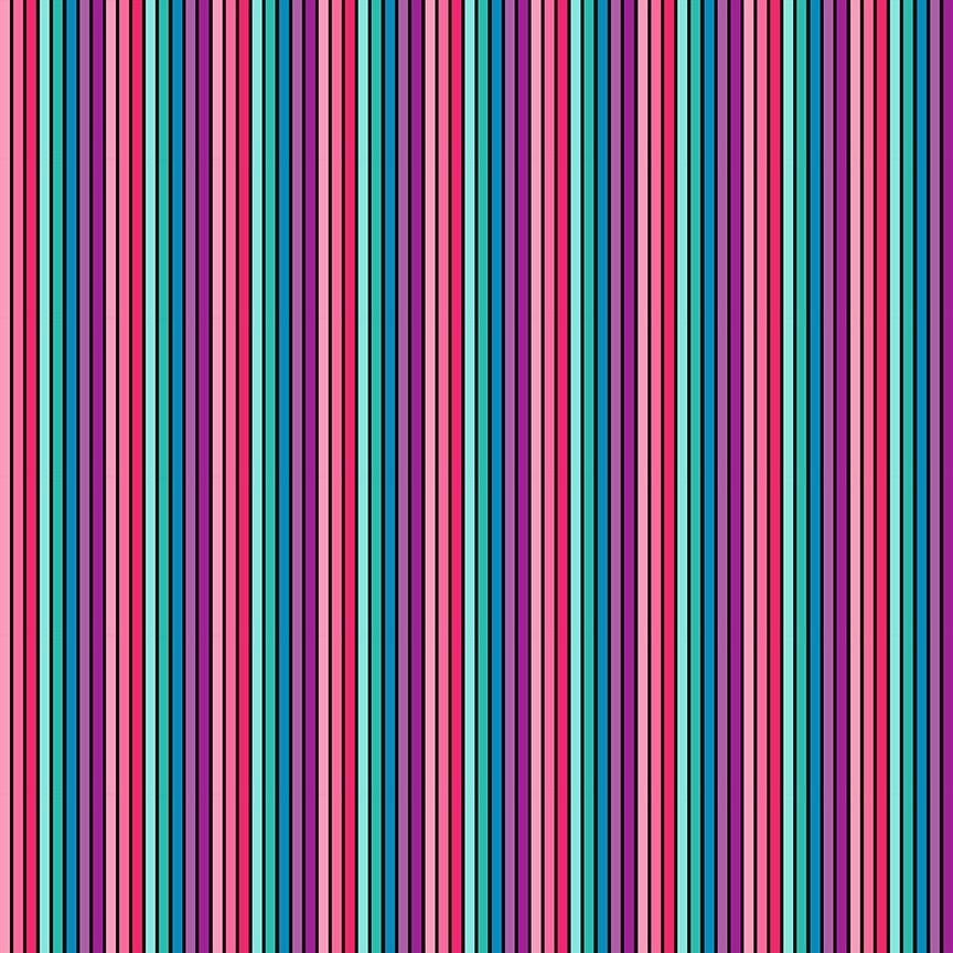 Makower Cotton Fabric Furry Friends Rainbow Stripe Pink