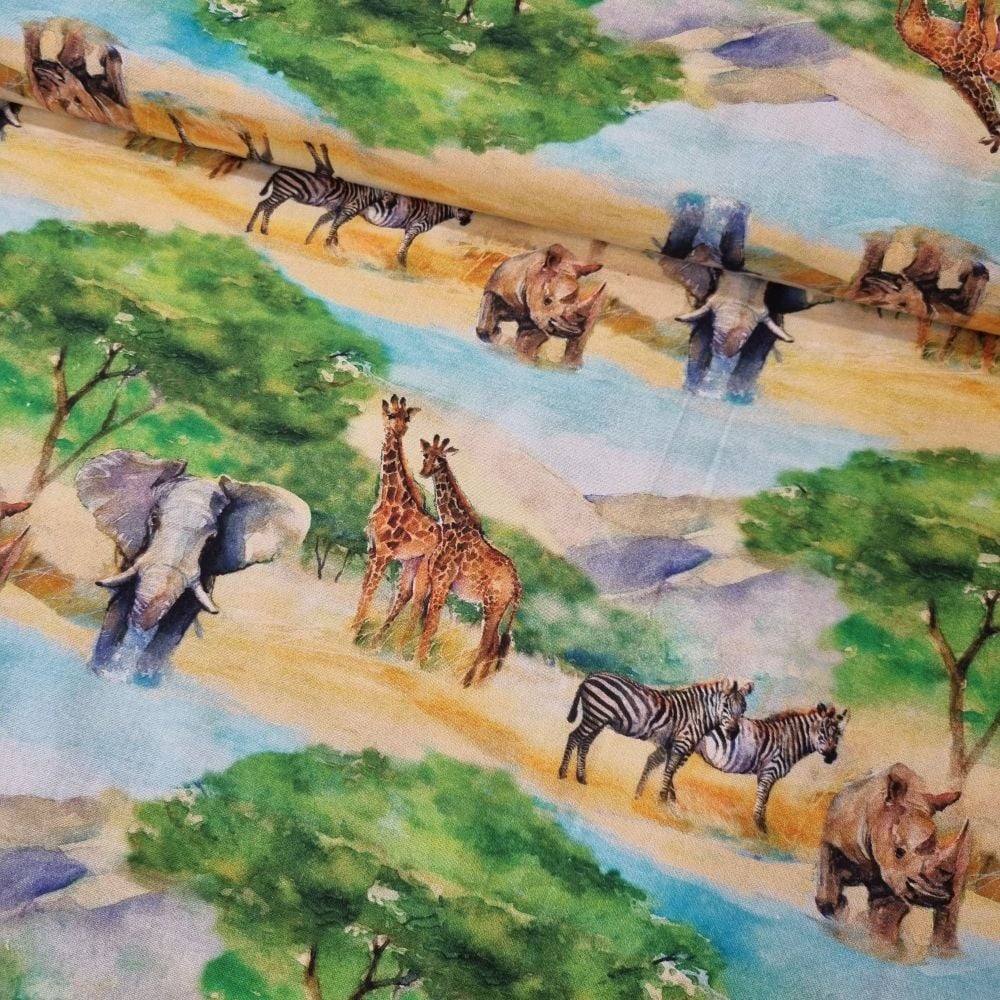 3 Wishes Cotton Fabric In To The Wild Animal Trek