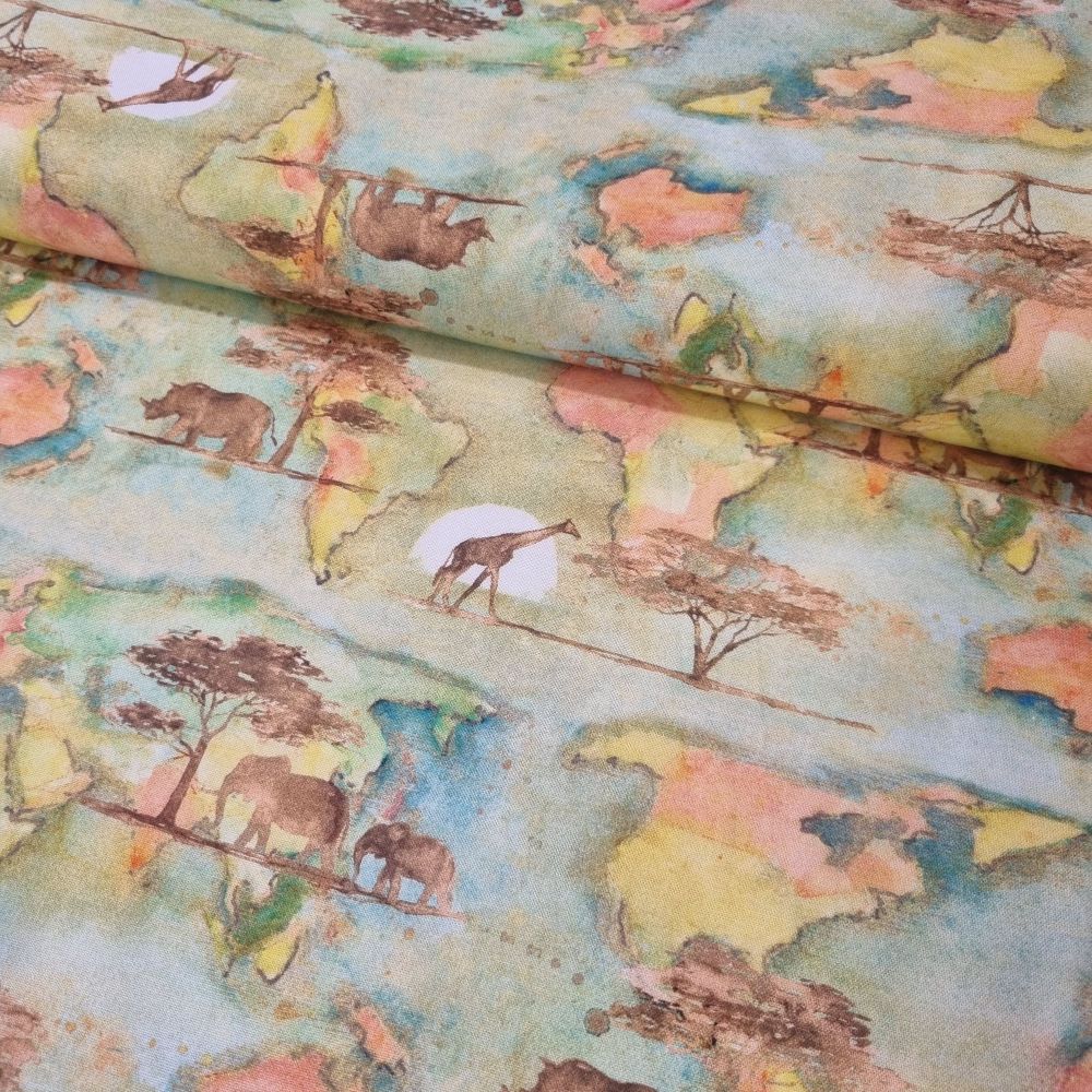 3 Wishes Cotton Fabric In To The Wild World Map