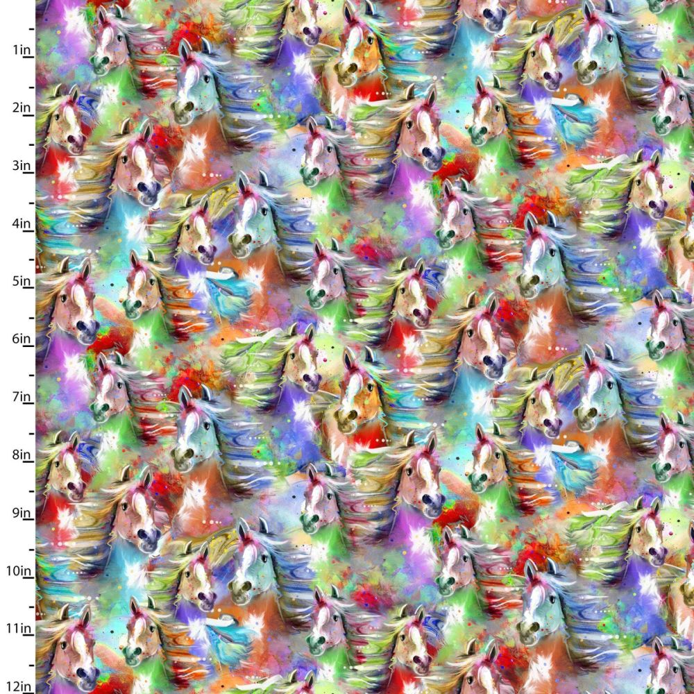 3 Wishes Cotton Fabric Whimsical West Horse Stampede