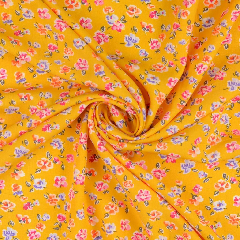 Viscose Fabric Dainty Flowers Yellow