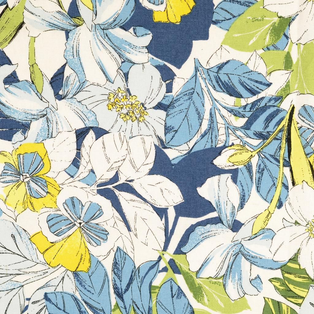 Linen & Viscose Mix Fabric Florals Blue