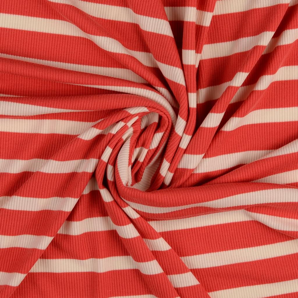 Cotton Jersey Fabric Stripes Coral