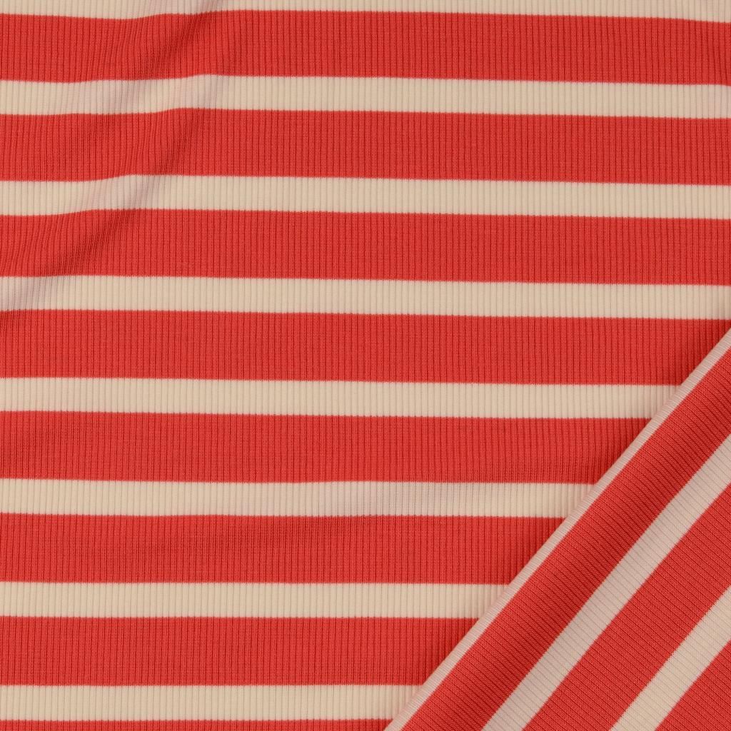 Cotton Jersey Fabric Stripes Coral