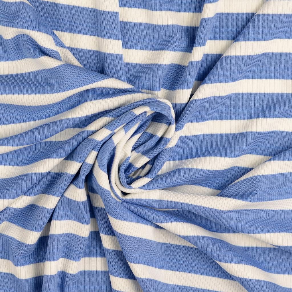 Cotton Jersey Fabric Stripes Cornflower