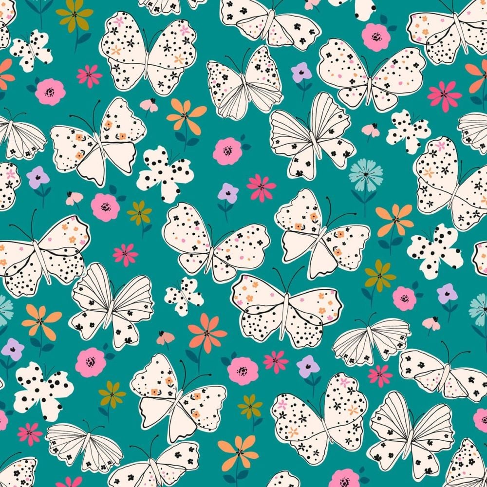 Dashwood Studio Cotton Fabric Butterfly Fields Butterflies Teal