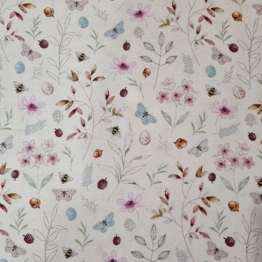 Cotton Fabric Birdsong Flora Cream