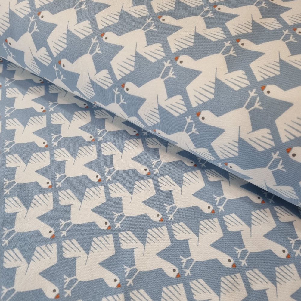 Organic French Terry Fabric Seagulls