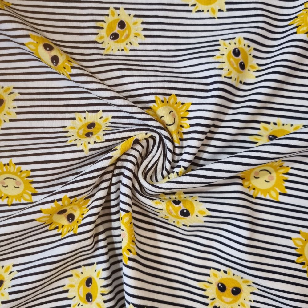 Cotton Jersey Fabric Stripes Happy Sunshine