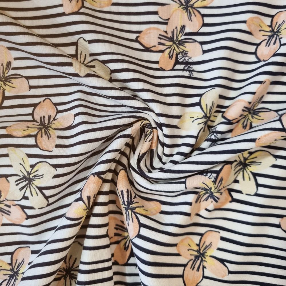 Cotton Jersey Fabric Floral Stripes