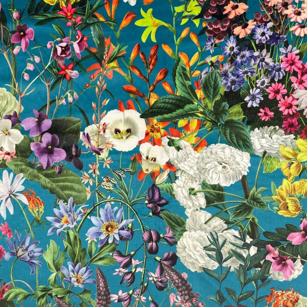 Upholstery Velvet Fabric Summer Floral Turquoise